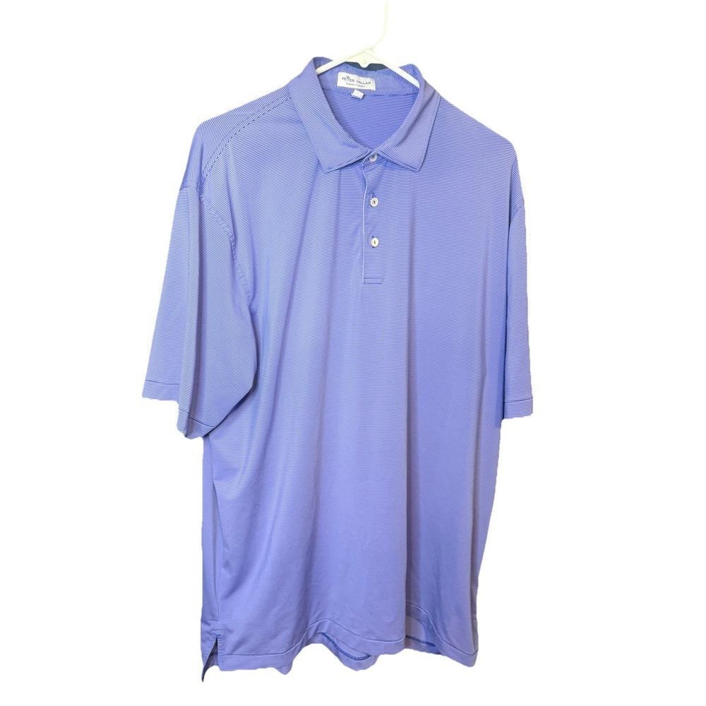 Peter Millar Summer Comfort Polo Shirt Men's XL Purple Striped Golf Performance